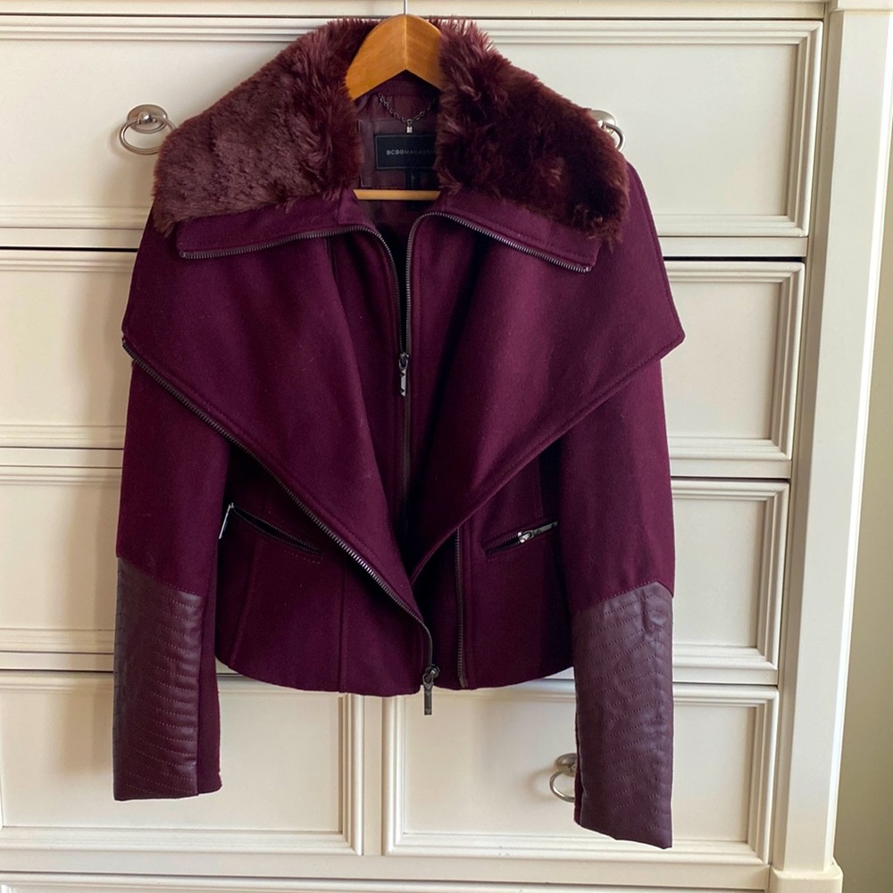 BCBG maxazria wool biker style jacket
